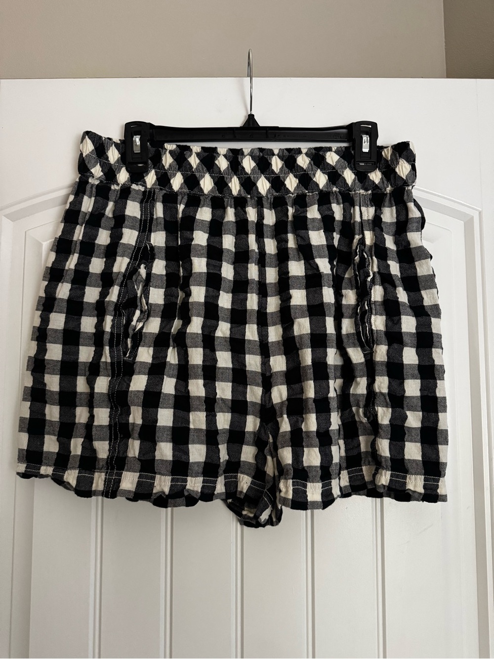 Free People Black & White Gingham High Waist Elastic Shorts